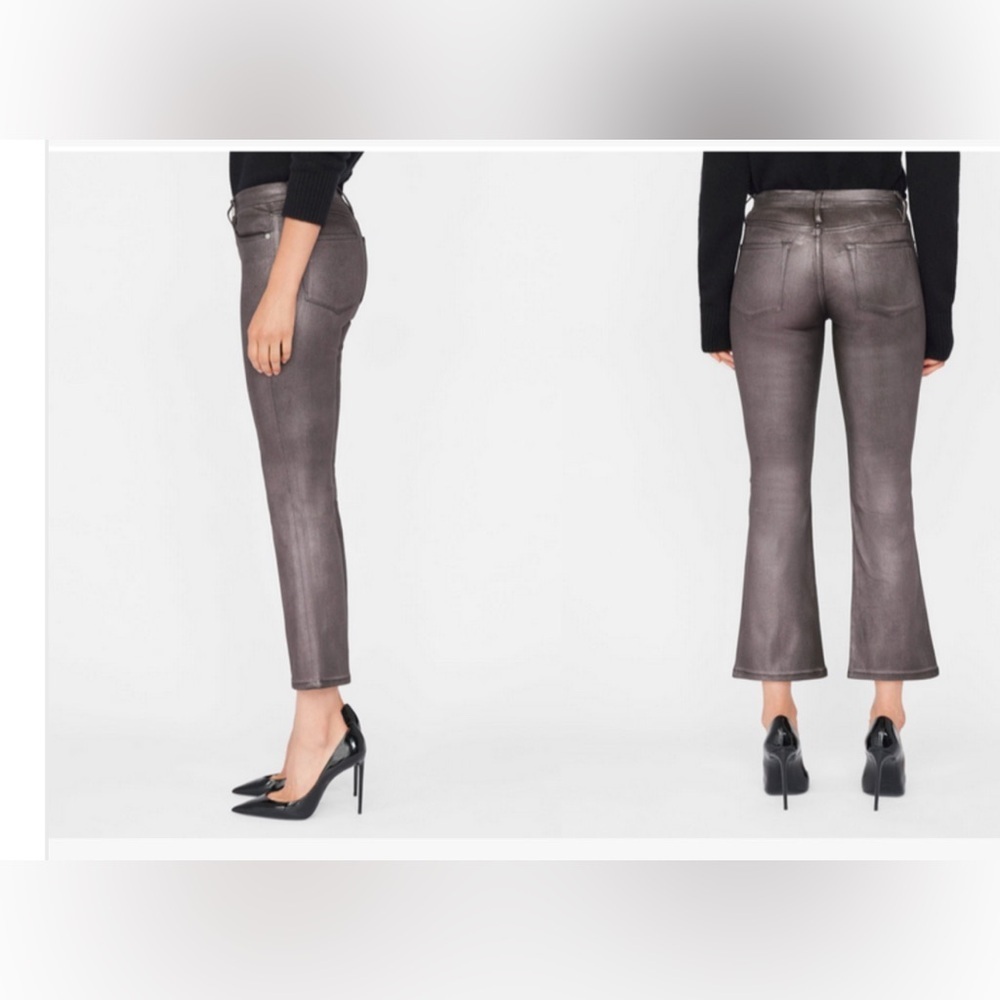 FRAME LE CROP MINI BOOT IN PEWTER MID RISE COATED DENIM JEANS SIZE 25 - Picture 2 of 11
